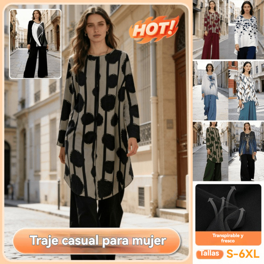 ⏳Oferta por tiempo limitado⏰【50-120 kg】👚Traje casual holgado de mujer con estampado de lunares