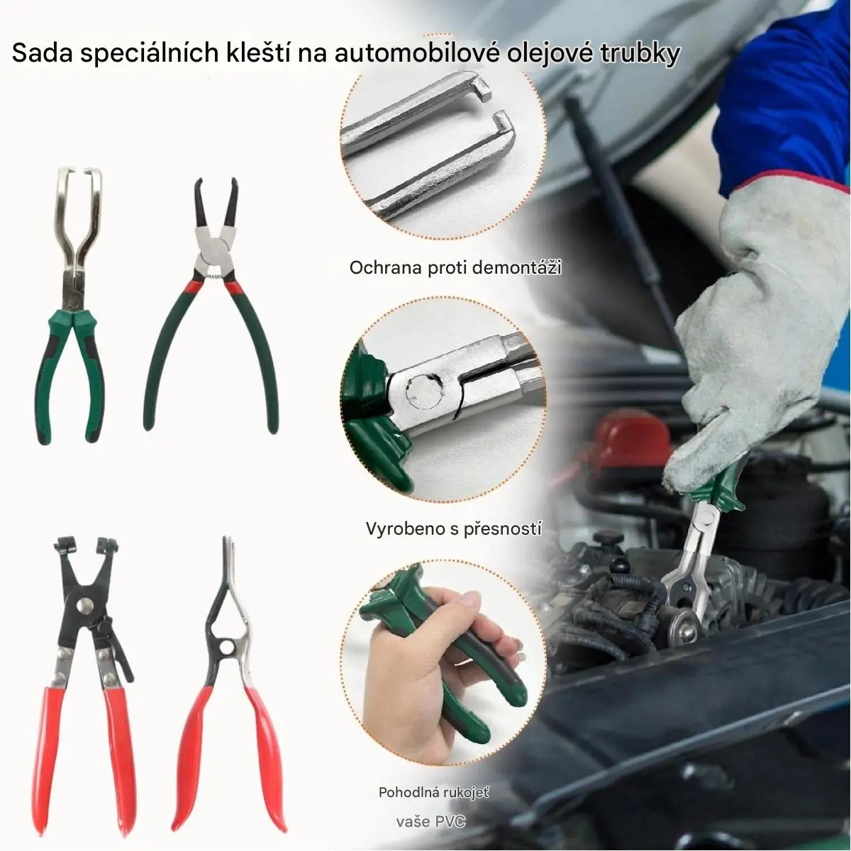 Sada automobilových kleští, kleště na palivové potrubí, kleště na odpojení palivového potrubí, svorky na konektory palivového potrubí, nástroje pro demontáž a opravy automobilů.