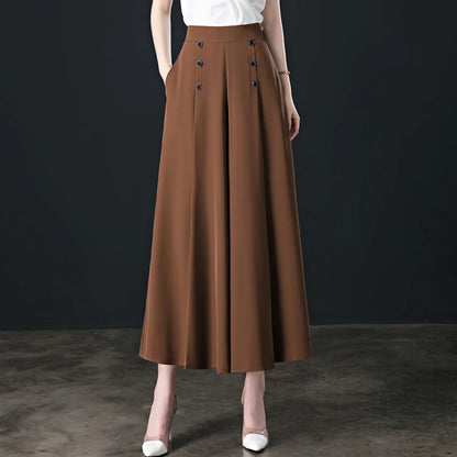 💞【M~5XL】Falda de pantalón de pierna ancha y cintura alta drapeada a la moda para mujer