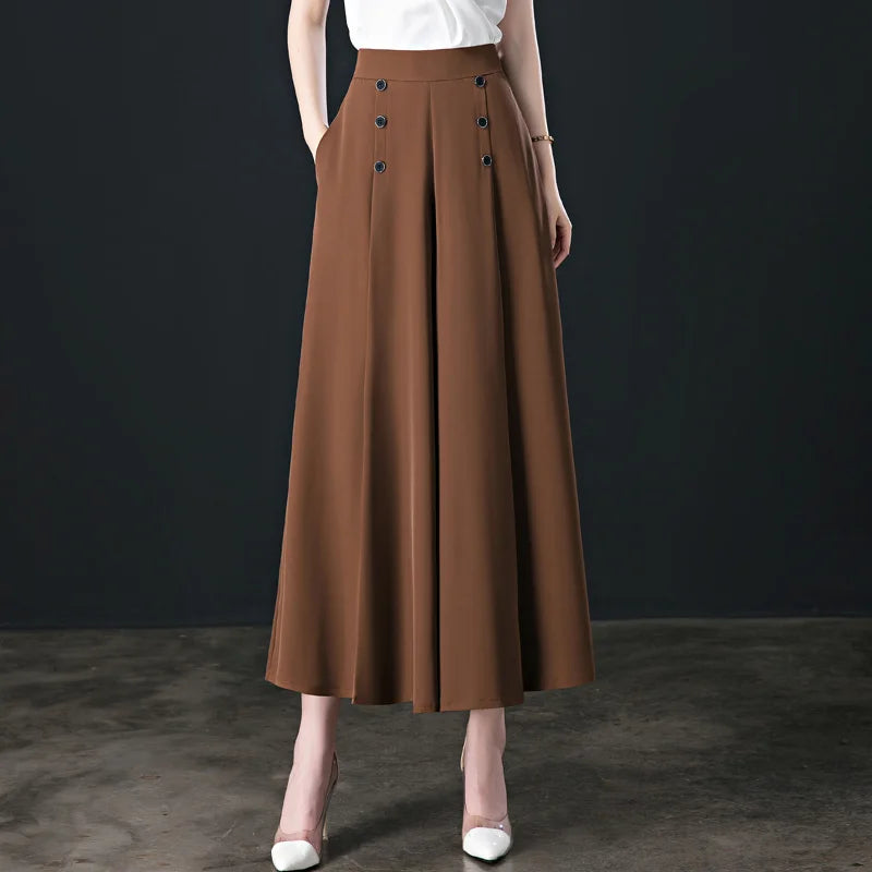 🔥【45-90kg】Falda de pantalón de pierna ancha y cintura alta drapeada a la moda para mujer