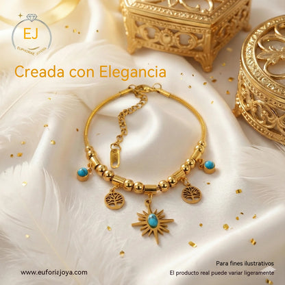 ✨🔥 Collar y pulsera retro de turquesa con diseño de girasol en estilo bohemio.