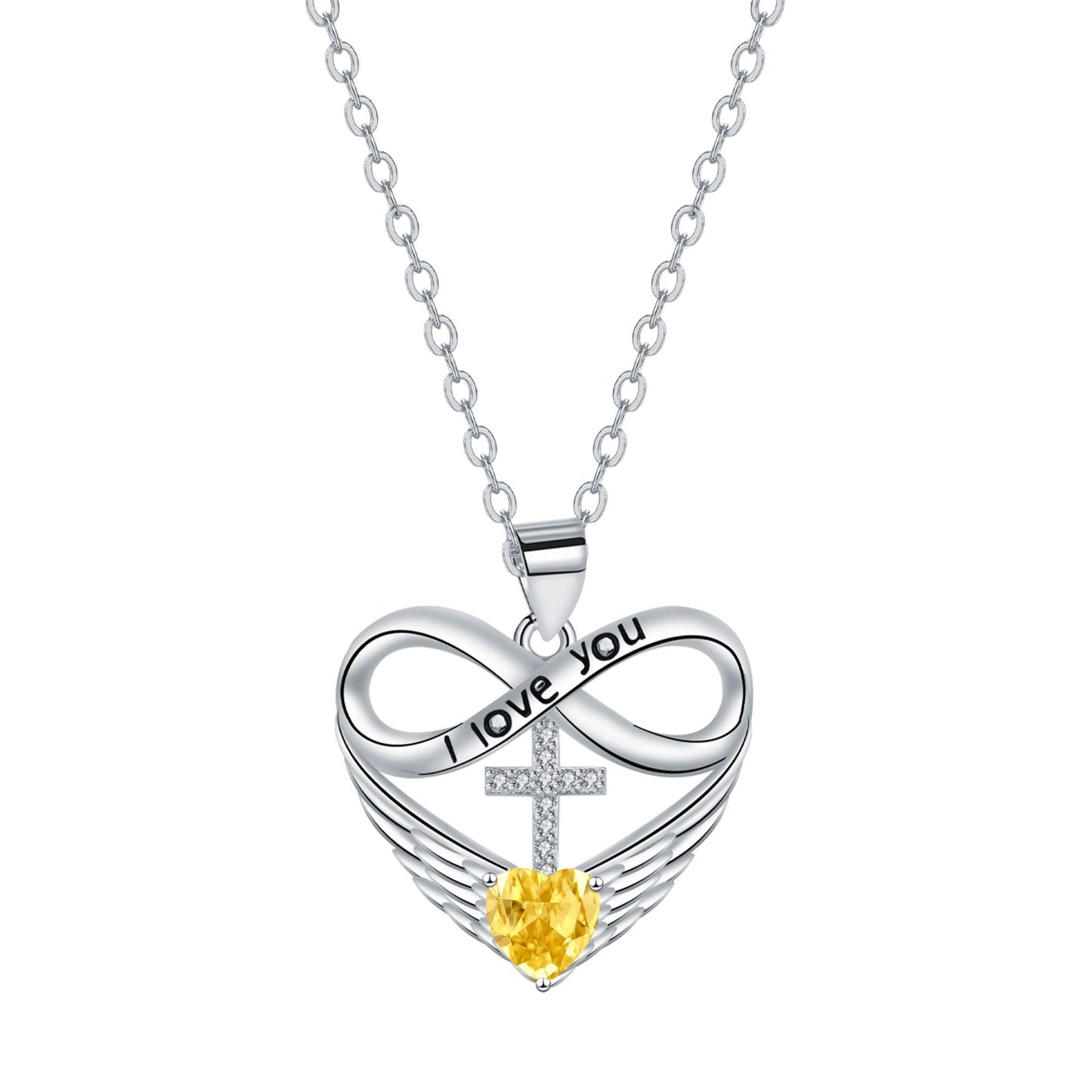 ✨Collar con colgante de cruz, corazón infinito y ala