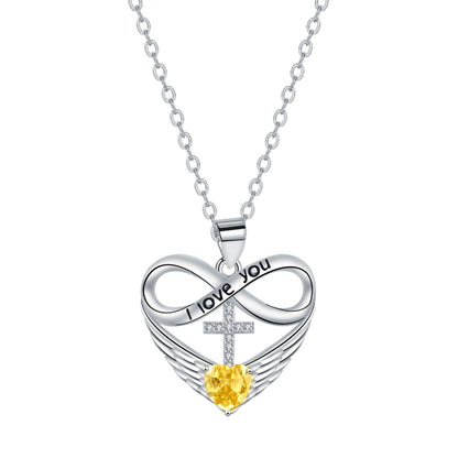 ✨Collar con colgante de cruz, corazón infinito y ala