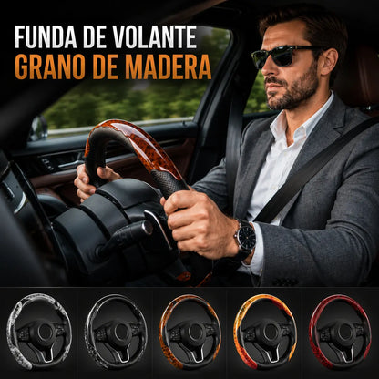 【1 juego de 3 piezas】 Funda antideslizante para volante de coche con vetas de madera