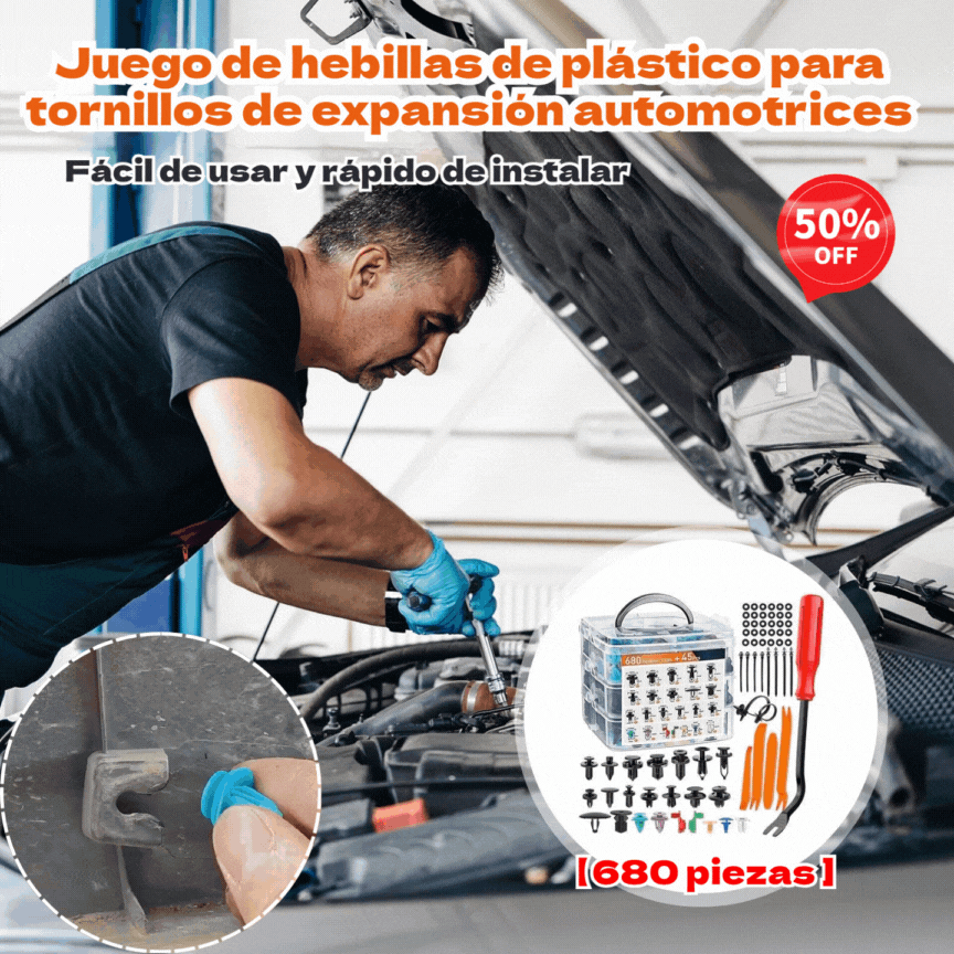 🔥🔥【680 piezas + herramientas de 6 pulgadas + juego de cuatro piezas + almohadilla de esponja + brida】🧰🛠️Juego de hebillas de plástico para tornillos de expansión automotrices