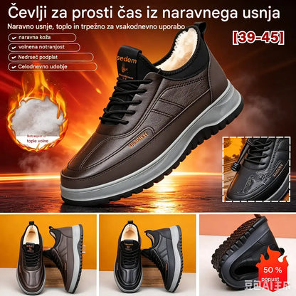 【39–45】Moške vodoodporne zimske superge za prosti čas iz pravega usnja, z mehko žametno podlogo in novim dizajnom