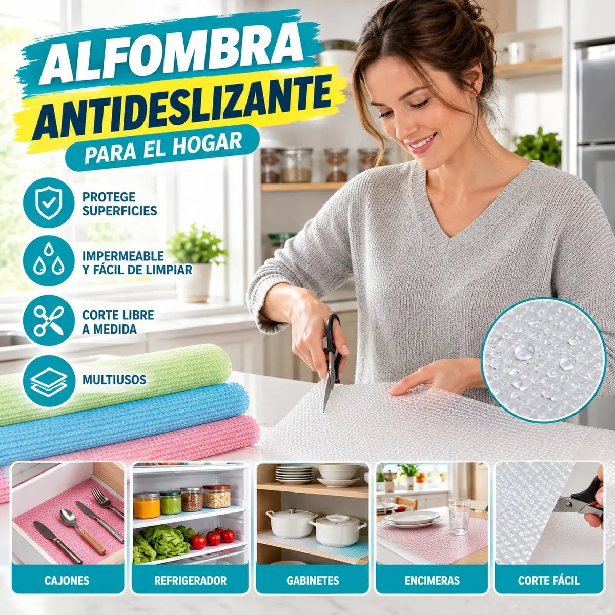 【8 piezas 】 Protectores impermeables para estantes de refrigerador — Antideslizantes, fáciles de limpiar y aptos para contacto con alimentos — Mantén los estantes ordenados y frescos ✨