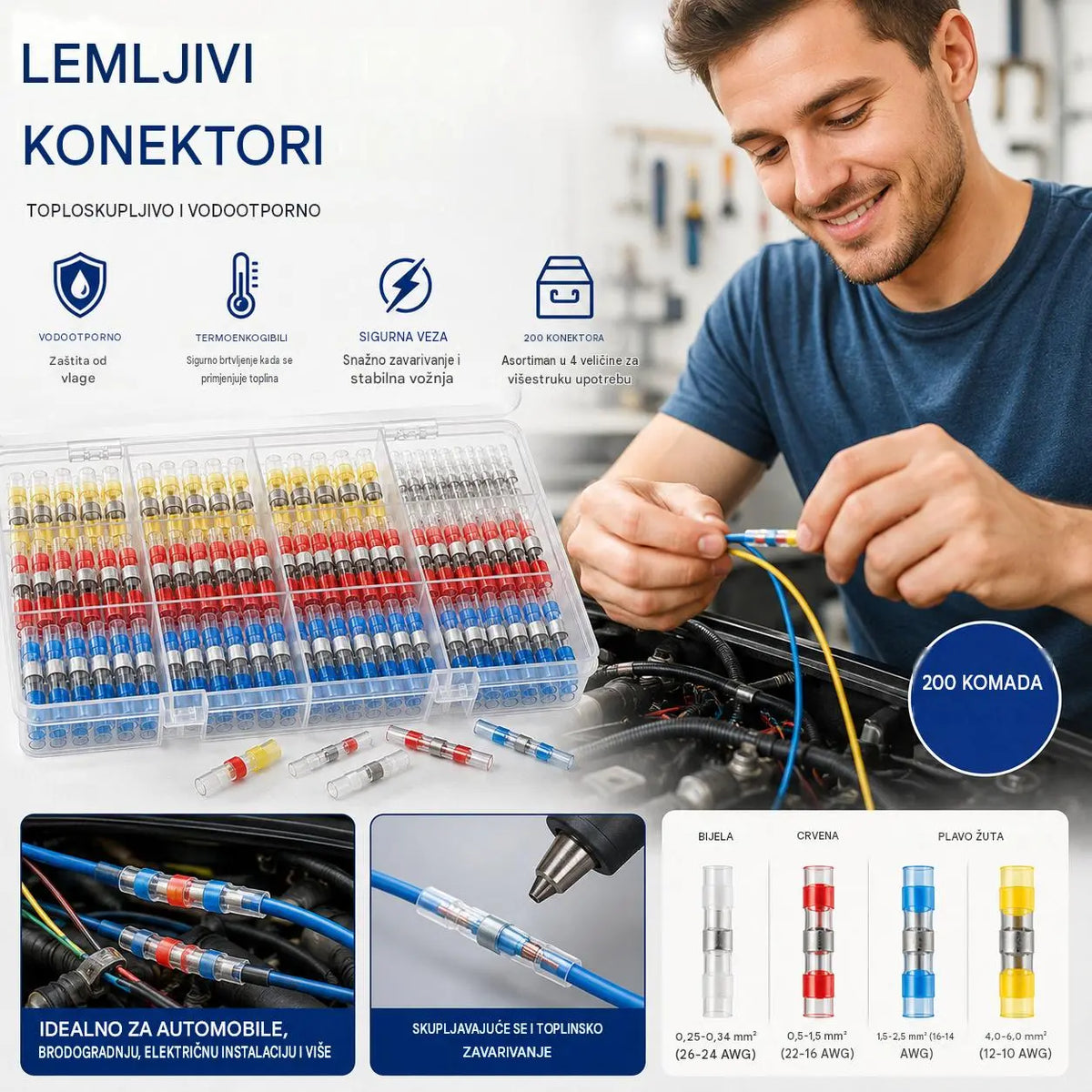 【100/200 komada】 popravak puknuća žice, komplet konektora termoskupljajuće žice