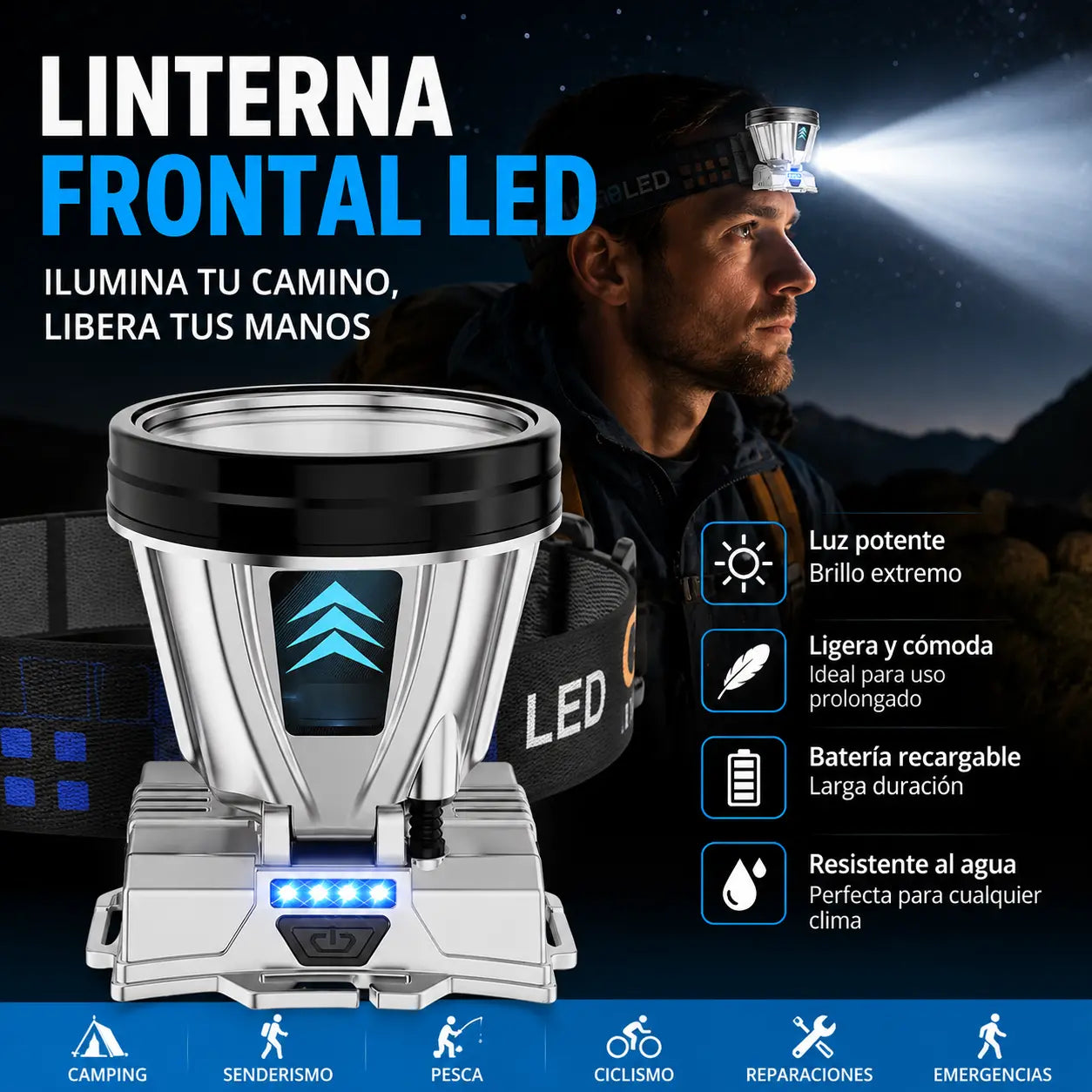 🔥Linterna frontal recargable de alta potencia súper brillante