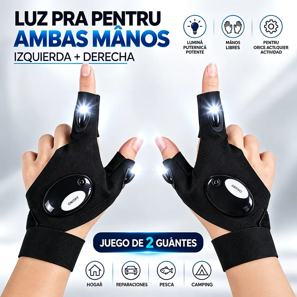 🎣🔦 Guantes con Luz LED para Pesca Nocturna | Guantes con Linterna en los Dedos para Reparaciones, Camping y Emergencias