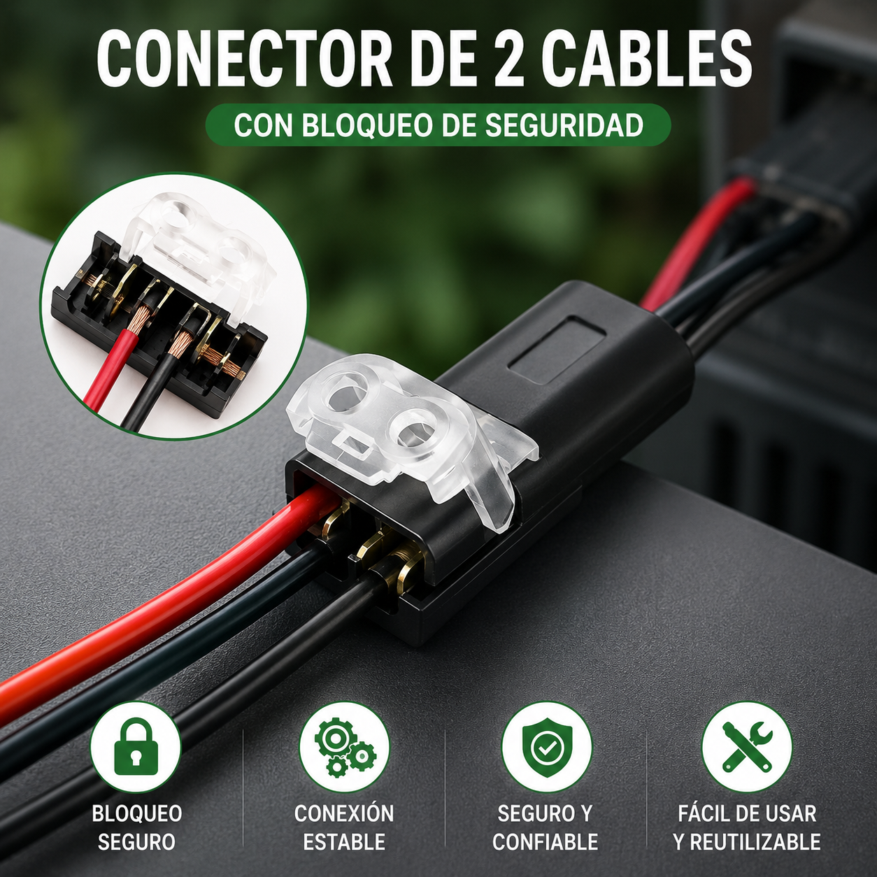 🏆Conector enchufable de doble cable con presilla de bloqueo