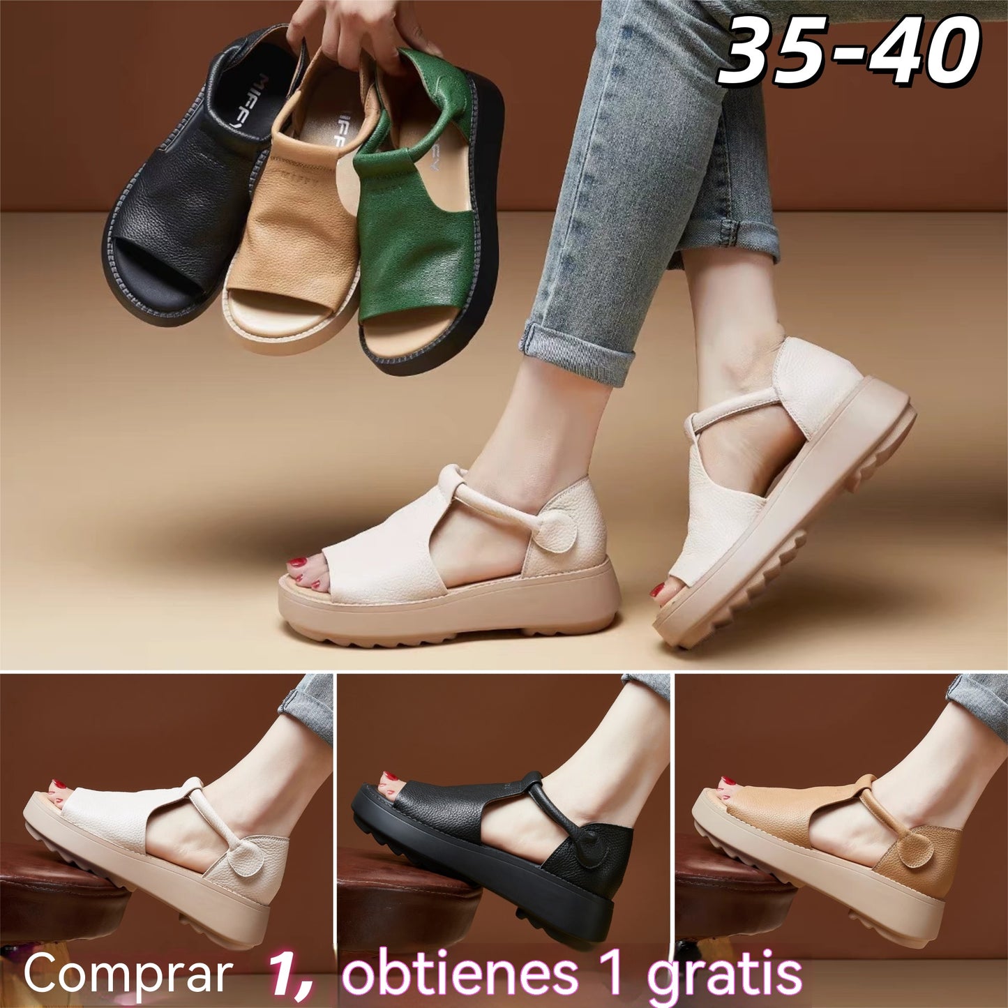 🔥【35-40】Sandalias romanas con abertura en la parte superior, confeccionadas en cuero genuino, con suela gruesa, de estilo retro, novedad para el verano de 2026.