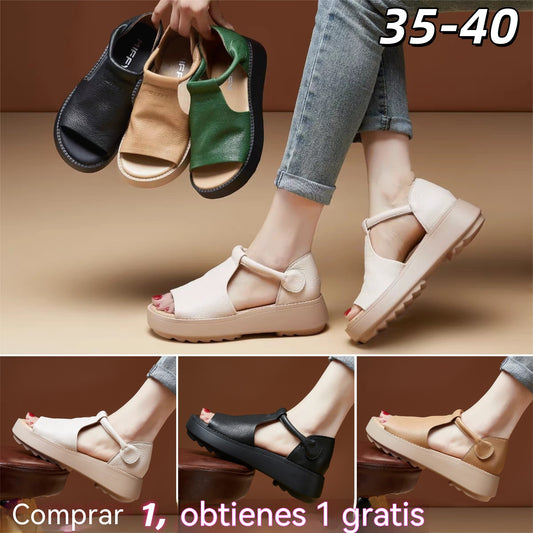 🔥【35-40】Sandalias romanas con abertura en la parte superior, confeccionadas en cuero genuino, con suela gruesa, de estilo retro, novedad para el verano de 2026.
