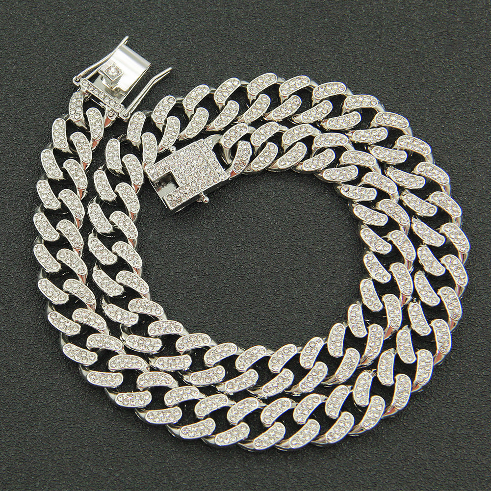 Pulsera de aleación de zinc con diamantes cubanos engastados en forma de llama de 20 mm