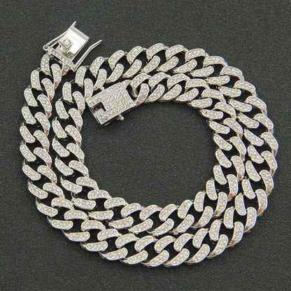 Pulsera de aleación de zinc con diamantes cubanos engastados en forma de llama de 20 mm