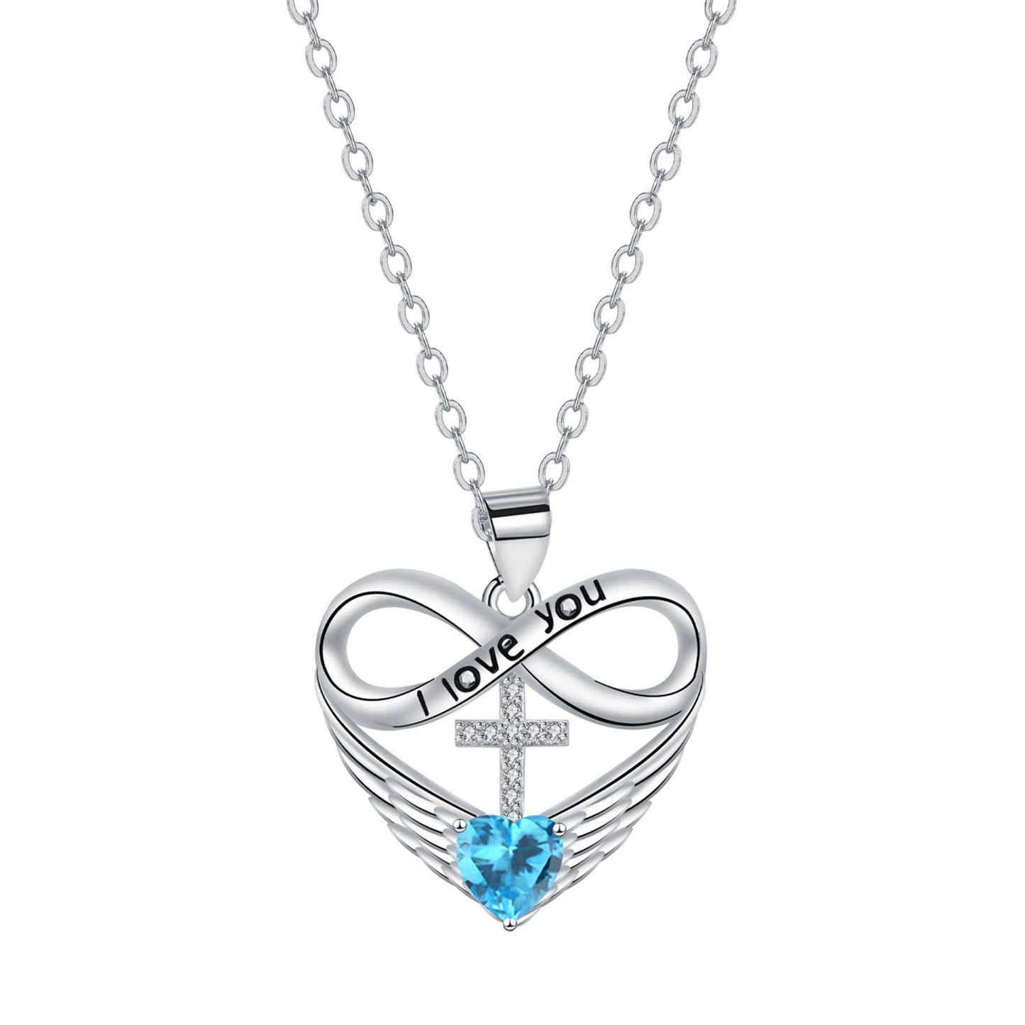 ✨Collar con colgante de cruz, corazón infinito y ala