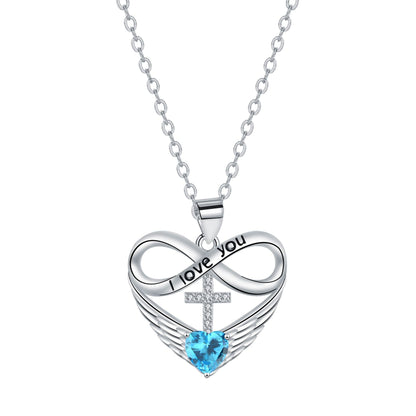 ✨Collar con colgante de cruz, corazón infinito y ala