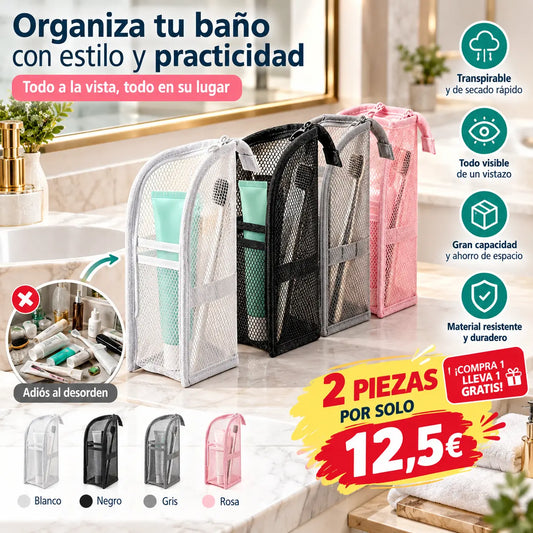 🧳✨ Neceser de Viaje Colgante de Secado Rápido | Organizador de Aseo con Compartimento para Cepillo de Dientes, Pack de 2
