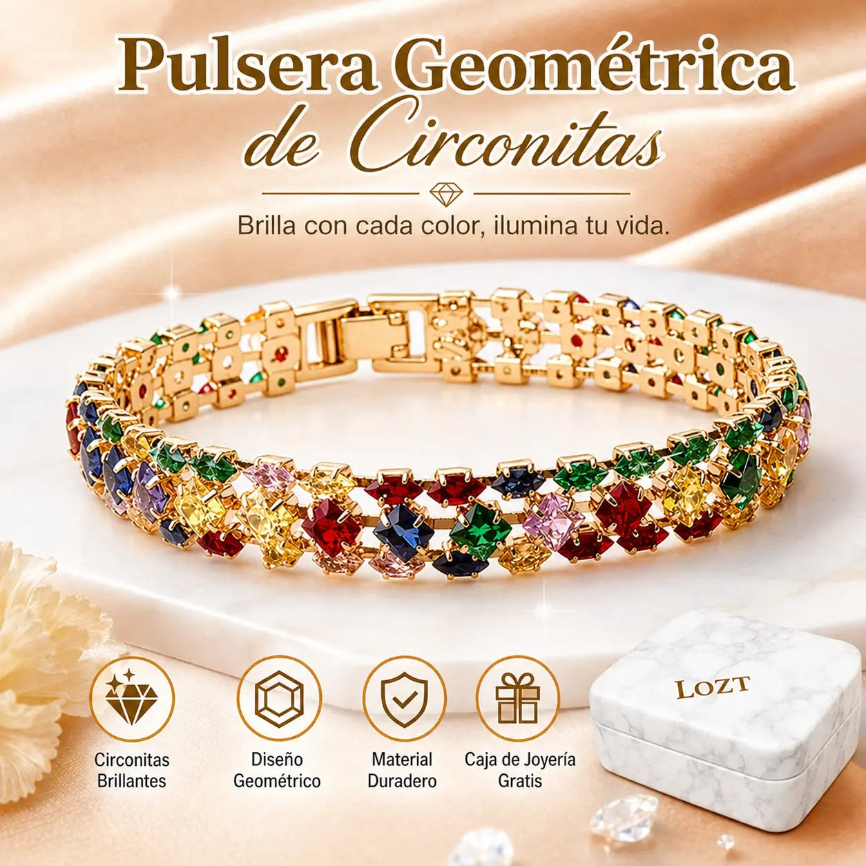 ✨Pulsera de circonitas geométricas coloridas de estilo bohemio