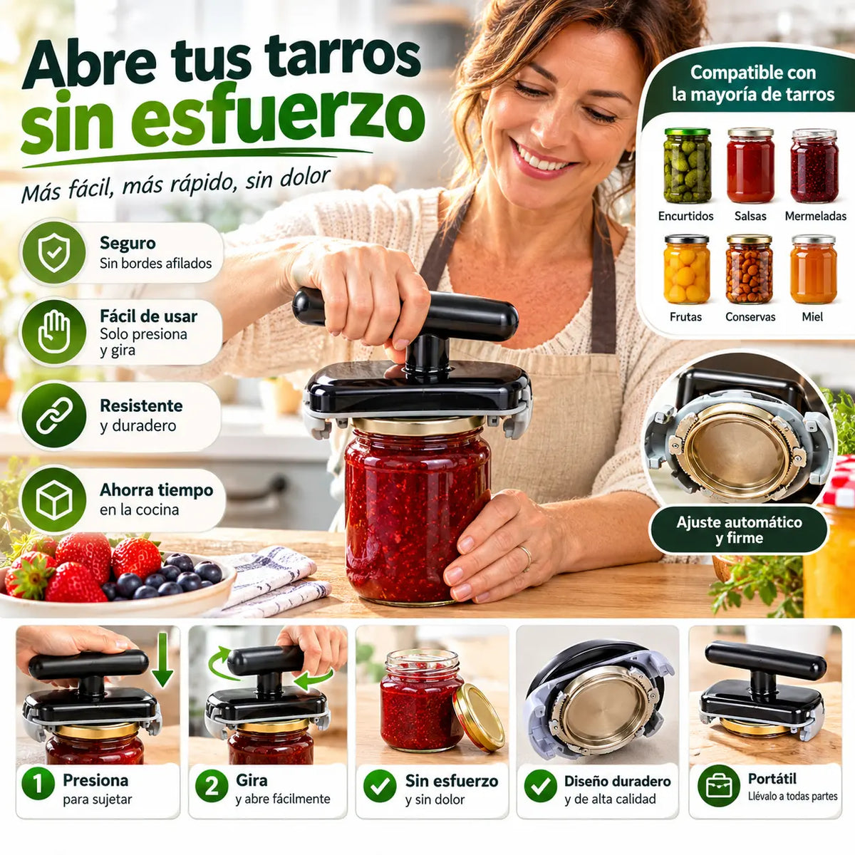 [2 piezas 26 euros]Abridor universal ajustable: abre frascos, botellas y latas en 3 segundos sin esfuerzo. Antideslizante, apto para manos débiles o personas mayores.