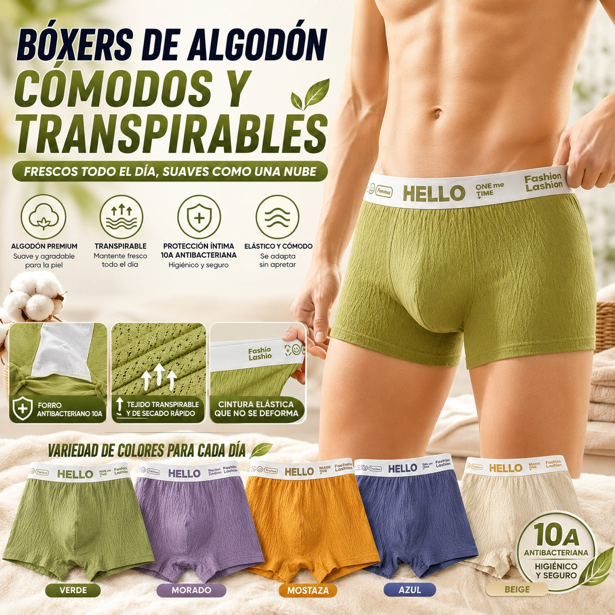 【Paquete de 4】【Tallas M-3XL】Calzoncillos bóxer de cintura media, transpirables, antibacterianos, suaves y elásticos, con textura jacquard y de alta gama para hombre.