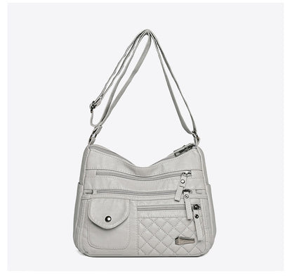 Bolso de cuero suave de gran capacidad y múltiples capas para mujer