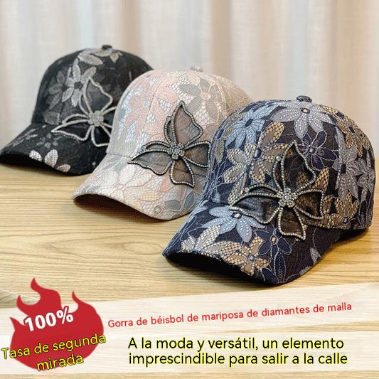 🦋 Gorra de béisbol de malla con estampado de mariposa y diamante: transpirable, de tamaño ajustable y perfecta para un look moderno y desenfadado ☀️