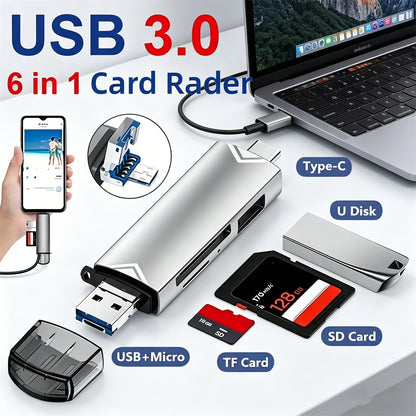 🔥Lector de tarjetas USB multifuncional 6 en 1 de alta velocidad, universal para teléfonos móviles, computadoras, cámaras OTG, discos SD/TF/U, transmisión 5G, interfaz Android tipo c, plug and play