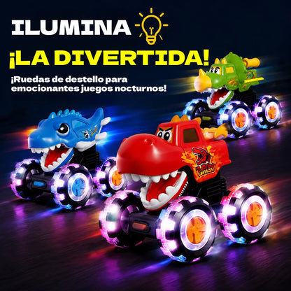 🦖🚗 Avtomobilček dinozaver na potisk: z rahlim pritiskom odbrzi, spremljajo pa ga utripajoče lučke in zabavno rjovenje ✨🎮