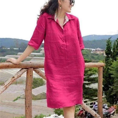 🔥【S-5XL】 2026 nuevo vestido suelto de longitud media con cuello en V de talla grande para mujer de verano
