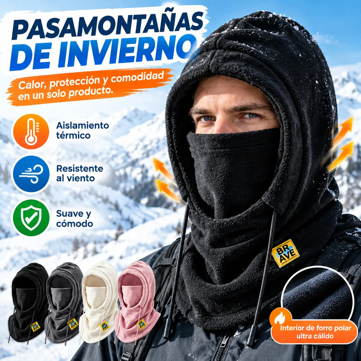 ❄️ Gorro térmico integral con forro polar que te mantiene abrigado hasta -20 grados Celsius. ⛷️ Ideal para esquiar, andar en moto y actividades al aire libre.