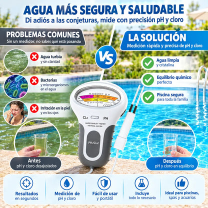 🔬💧 Medidor de pH y cloro residual (Cl2) — ¡50% de descuento! Mide con precisión el pH y el cloro residual de la piscina: sencillo, rápido y fiable. 🔥🏊