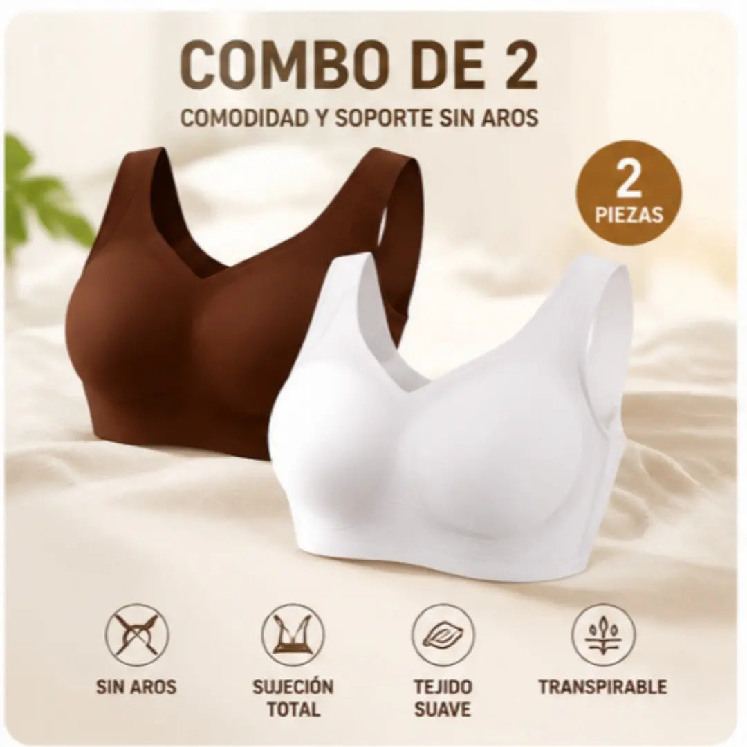 【Juego de 2 piezas】Sujetador sin aros para mujer de tallas grandes | Sujeción completa, cómodo y transpirable | Efecto lifting | Tallas S-4XL (Adecuado para un peso de 35 a 105 kg)
