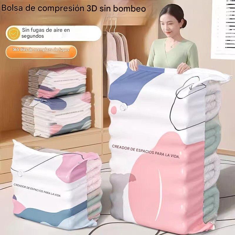🧳【Juego de 5 piezas】💨 Bolsa de almacenamiento al vacío grande y compresible: no requiere bomba, es a prueba de fugas e ideal para ahorrar espacio en maletas y en casa ✈️