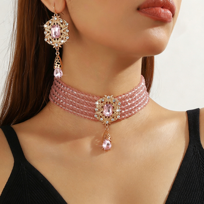 🌹 ¡¡50% DE DESCUENTO AHORA!! 🌹 Conjunto de lujo con collar y pendientes de cristal