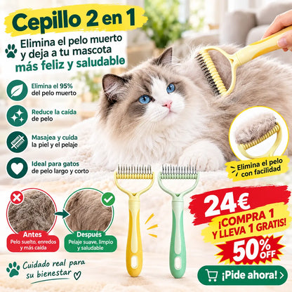 🐶【Compra 1 y llévate 1 gratis】-2 piezas--🧹 Cepillo autolimpiante de doble cara para mascotas: elimina el pelo muerto y reduce la caída del pelo en perros y gatos.