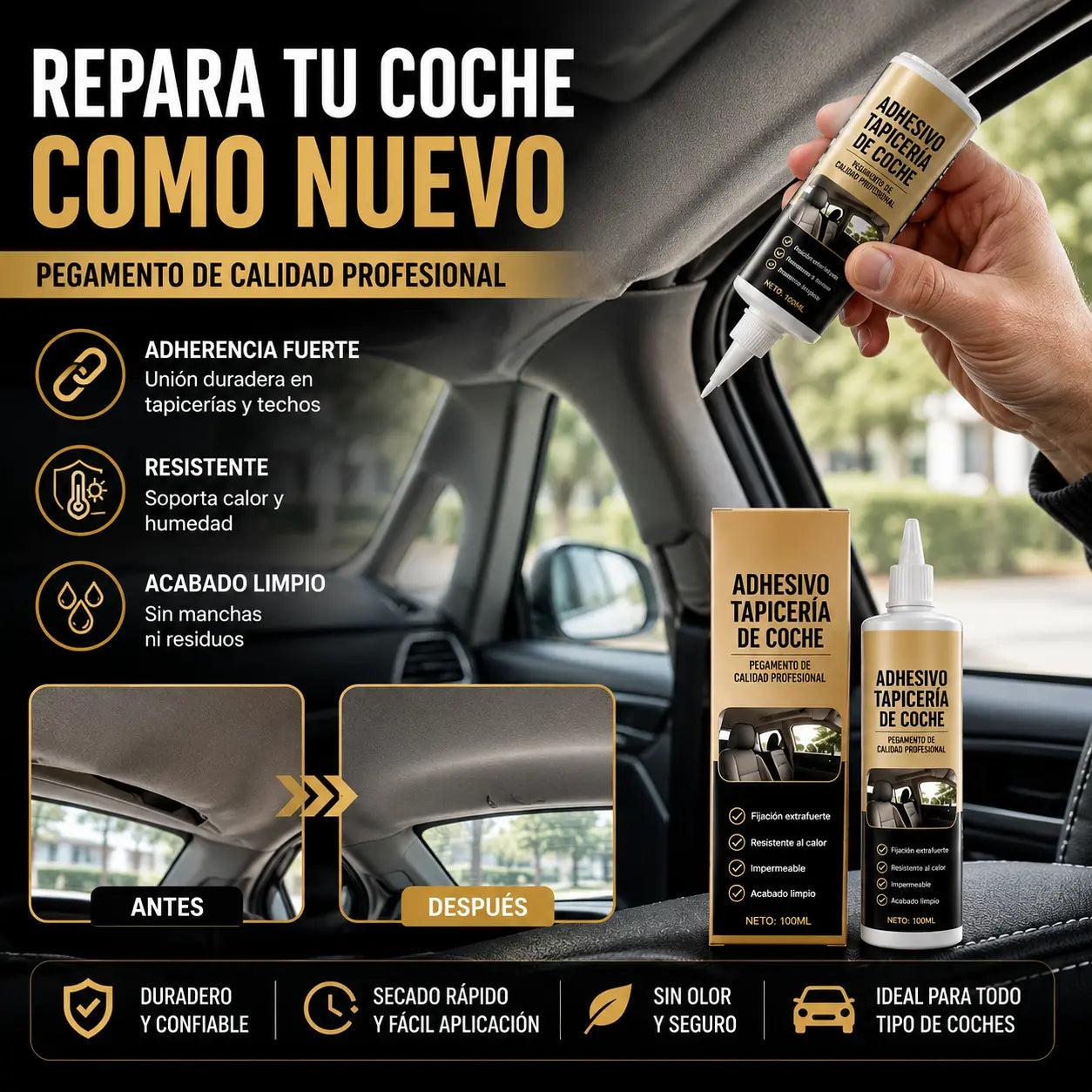 🔥✨【Compra 1 y llévate 1 gratis】Adhesivo de alta resistencia para reparar techos y molduras interiores de automóviles.🚗✨