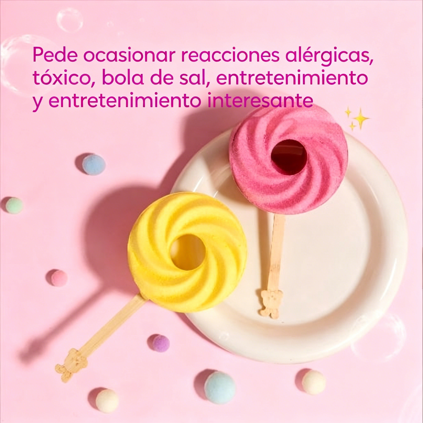 2 PCS🍭Bola de baño linda reutilizable con piruleta, bola de baño de burbujas colorida para divertirse a la hora del baño🍭