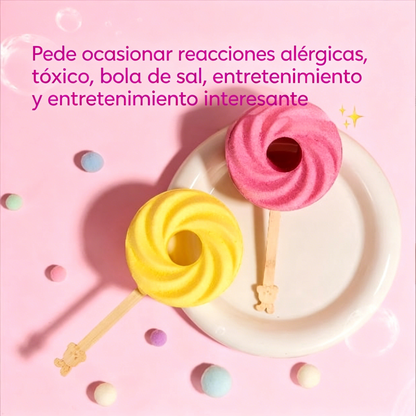 2 PCS🍭Bola de baño linda reutilizable con piruleta, bola de baño de burbujas colorida para divertirse a la hora del baño🍭