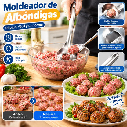 🍖 【3 piezas】Molde para albóndigas de acero inoxidable 304 – ideal para hacer albóndigas de carne y de pescado, perfecto para cocinar en casa 🥄