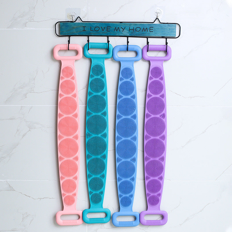 【4 pieza 】Estropajo de baño unisex con mango extendido. Cepillo de baño de silicona para limpieza profunda, masaje y exfoliación.