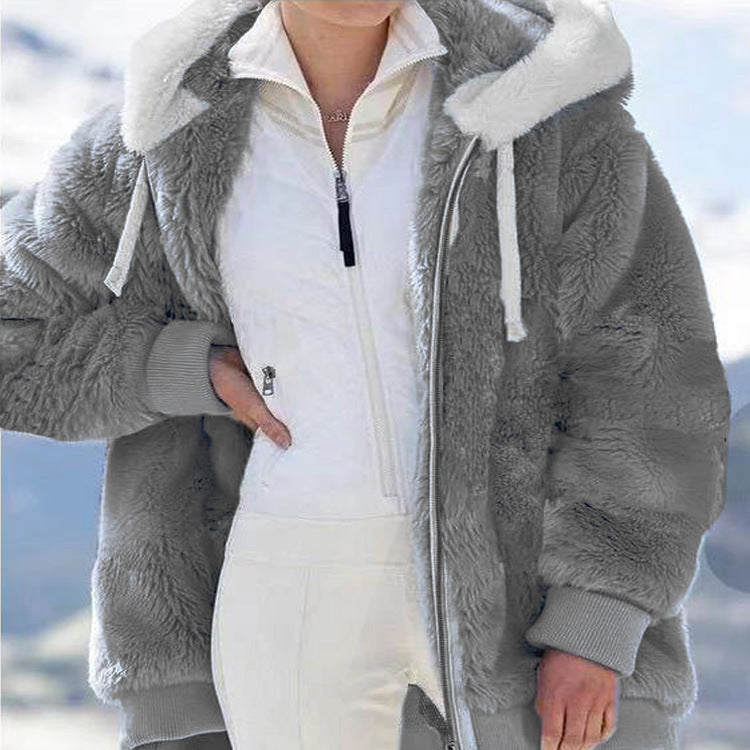 ☃️Oferta limitada: 39% de descuento❄️【S-5XL】Chaqueta de mujer 2026 de felpa gruesa con rayas en contraste