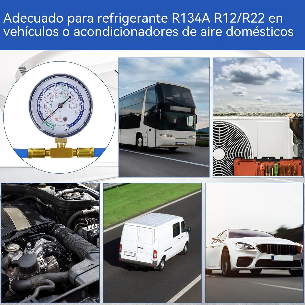 🔧❄️ Manguera de recarga de refrigerante AC R134a con manómetro – Antifugas, fácil de leer y compatible con coches, camiones o aire acondicionado doméstico – Recarga DIY segura 🚗