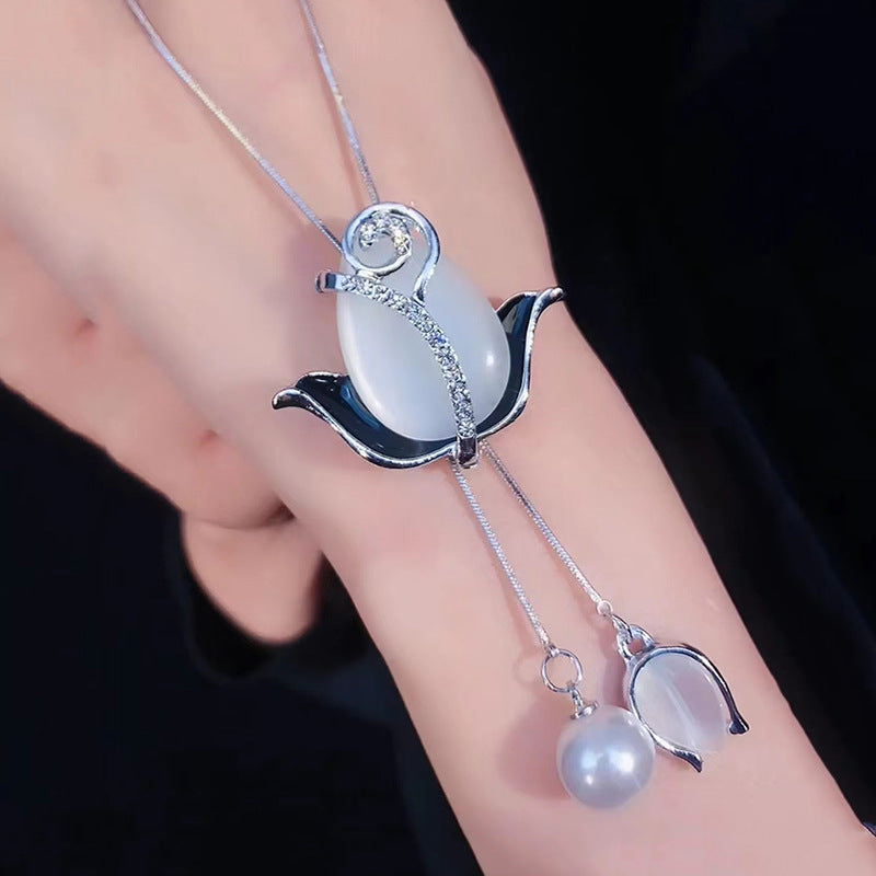[2 piezas 23 euros]Collar largo de tulipán con ojo de gato, cadena para suéter, accesorios de ropa