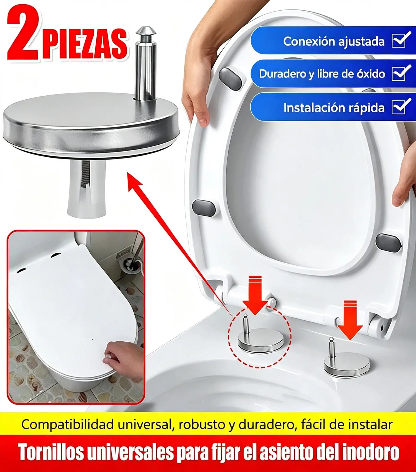 🚽【2 pares, 4 piezas en total】Accesorios universales para baño ----💦✨Abrazaderas de tornillo para fijar el asiento del inodoro.