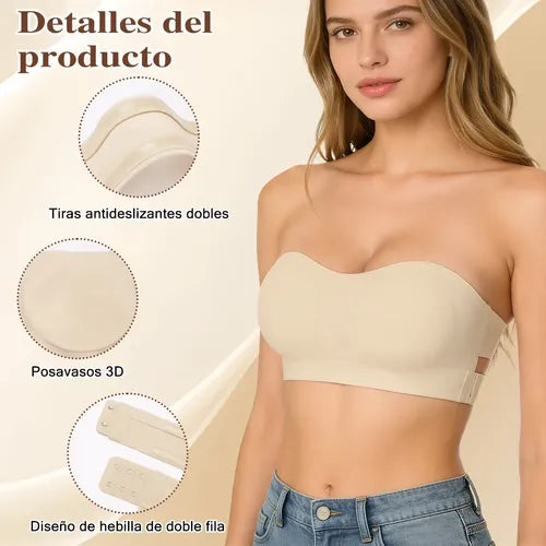 🌸🎁【3 piezas】Conjunto de 3 sujetadores sin tirantes con efecto push-up e invisibles en tirante.