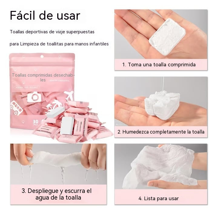💦【100unidades】✨🌈Toalla comprimida desechable. Toalla facial comprimida portátil.