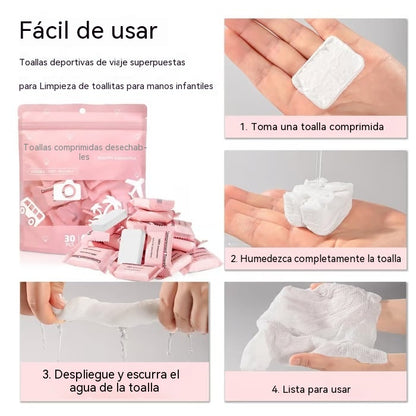💦【100unidades】✨🌈Toalla comprimida desechable. Toalla facial comprimida portátil.