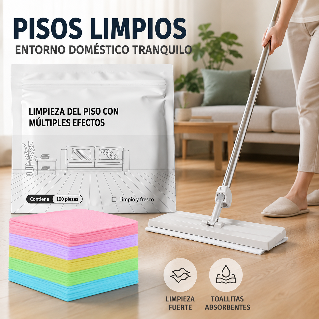 100 unidades de pastillas limpiadoras multiusos antibacterianas y desodorizantes | Aptas para madera dura, suelos laminados, azulejos y paredes de autocaravana
