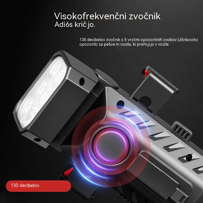 🚲💡Polnilni 4-v-1 zvočnik za gorsko kolo, luč in nosilec za telefon.